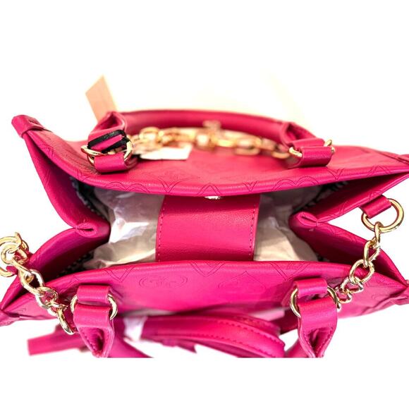 Juicy Couture Pink Mini Satchel Purse Charm Bag Gold Chain Crown Heart JC Logo - Picture 3 of 7